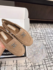 SLINGBACK LOAFER IN DARK BEIGE SUEDE AND SHEARLING