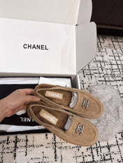 SLINGBACK LOAFER IN DARK BEIGE SUEDE AND SHEARLING