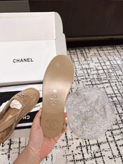 SLINGBACK LOAFER IN DARK BEIGE SUEDE AND SHEARLING