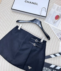Pra Re-Nylon Wraparound Miniskirt Dark Blue Fabric And Leather Straps