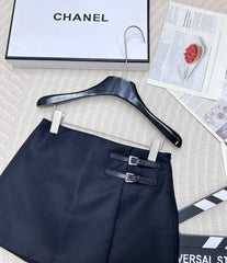 Pra Re-Nylon Wraparound Miniskirt Dark Blue Fabric And Leather Straps