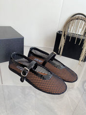 MARY JANE SHOES IN BLACK MESH AND LEATHER