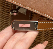 HM KELLY PICNIC HANDBAG IN BROWN & NATURAL LEATHER AND WICKER SILVER HARDWARE