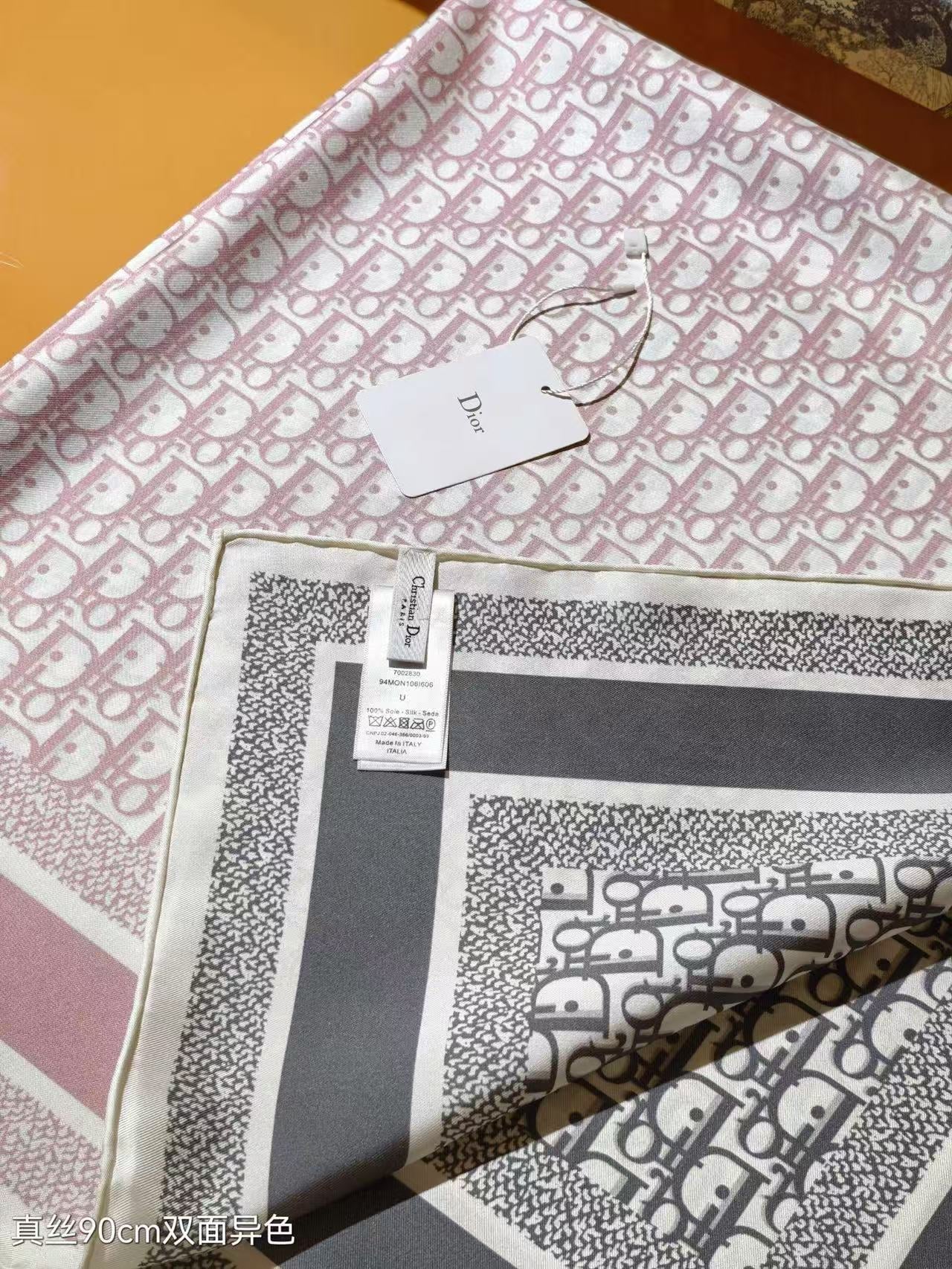 CD SCARF DOUBLE-SIDED IN PINK AND GREY MONOGRAM SILK