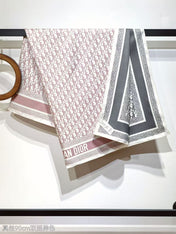 CD SCARF DOUBLE-SIDED IN PINK AND GREY MONOGRAM SILK