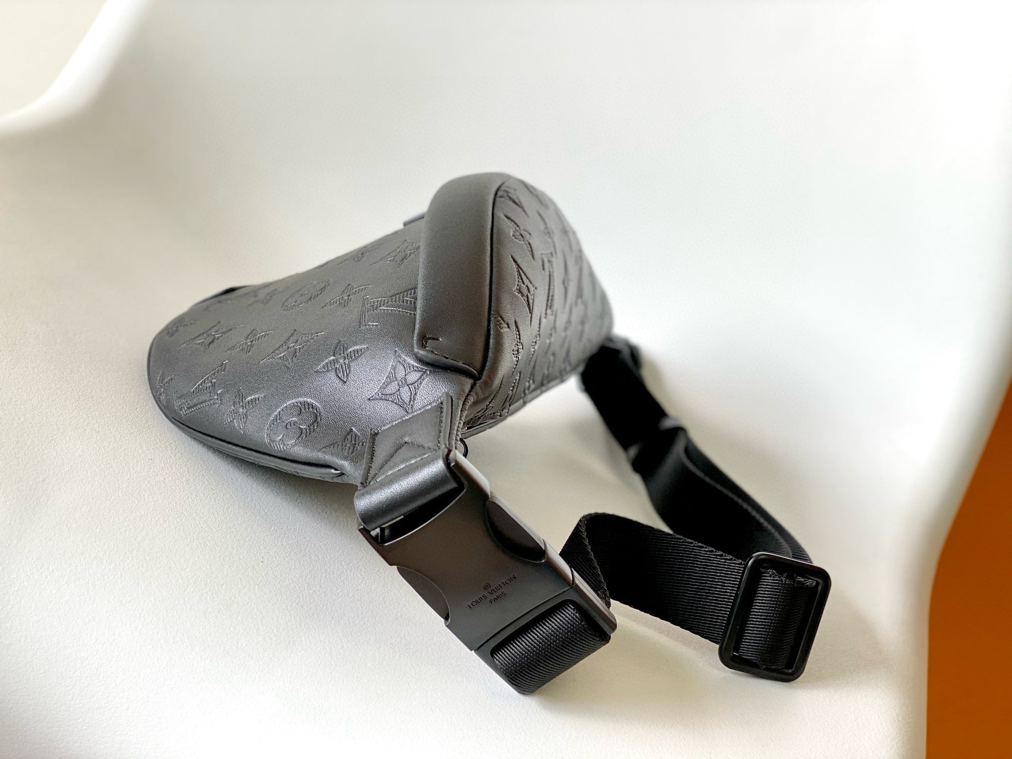 LV BELT BAG 44 IN BLACK EMBOSSED MONOGRAM CALFSKIN