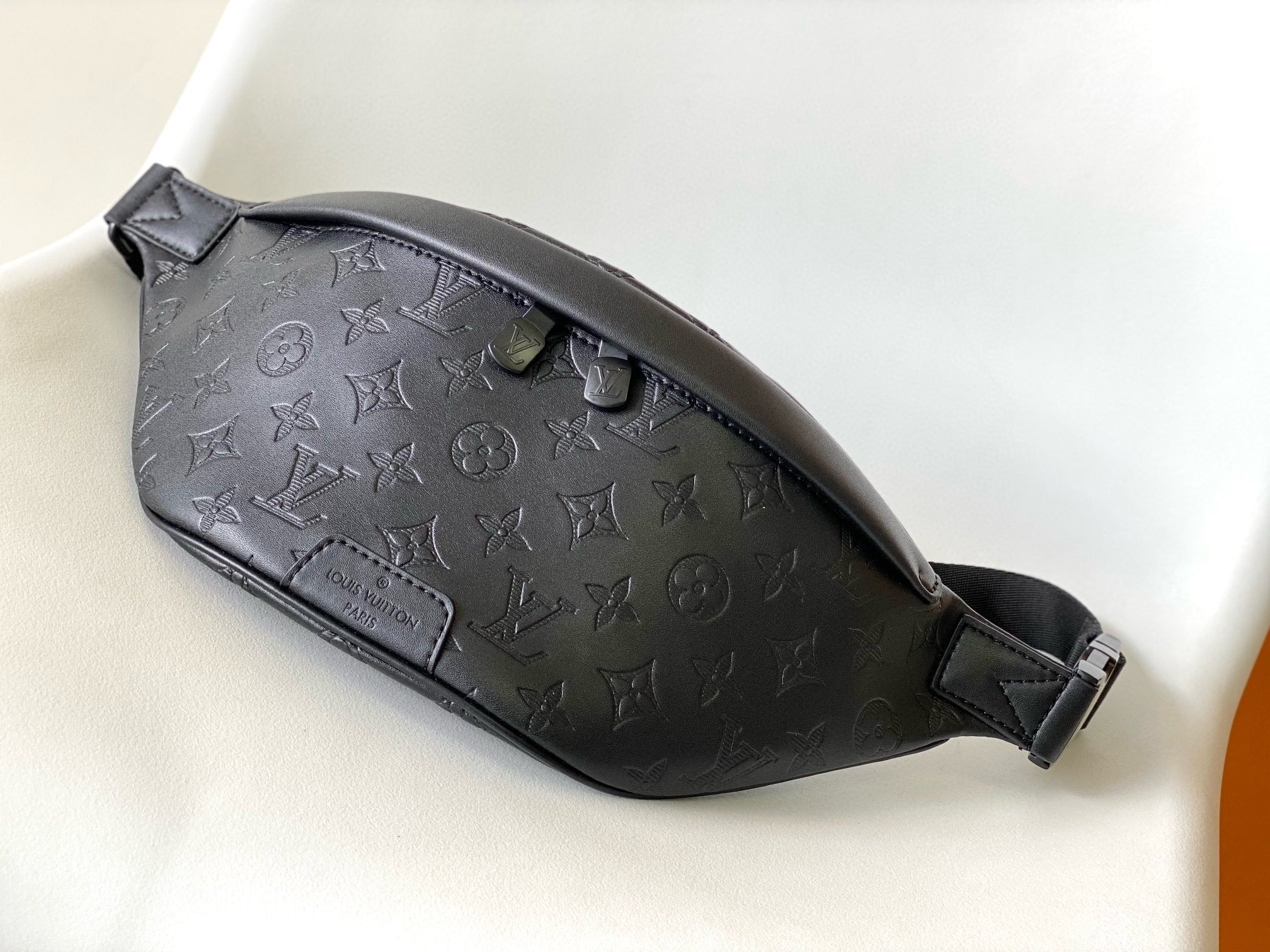 LV BELT BAG 44 IN BLACK EMBOSSED MONOGRAM CALFSKIN