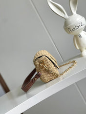 LV SHOULDER BAG 24 IN BEIGE WOVEN RAFFIA GOLD HARDWARE