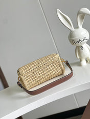 LV SHOULDER BAG 24 IN BEIGE WOVEN RAFFIA GOLD HARDWARE