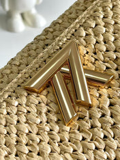 LV SHOULDER BAG 24 IN BEIGE WOVEN RAFFIA GOLD HARDWARE