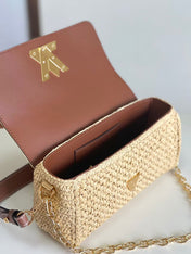 LV SHOULDER BAG 24 IN BEIGE WOVEN RAFFIA GOLD HARDWARE