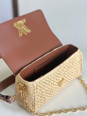 LV SHOULDER BAG 24 IN BEIGE WOVEN RAFFIA GOLD HARDWARE