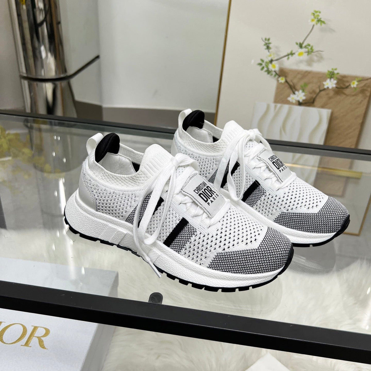 WALK'N'DIOR SNEAKERS IN WHITE AND BLACK MESH