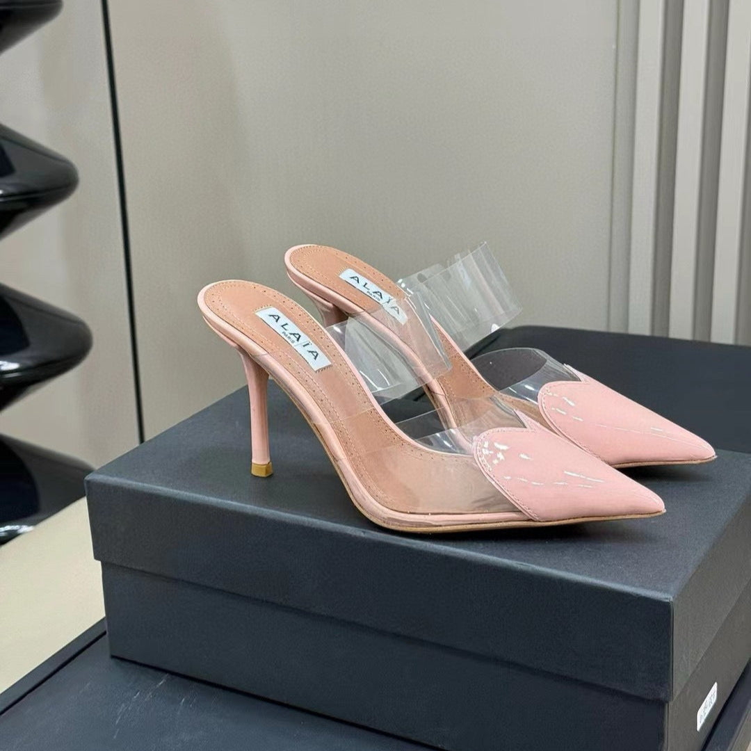 ALAIA HIGH MULES IN LIGHT PINK PATENT CALFSKIN AND FILM