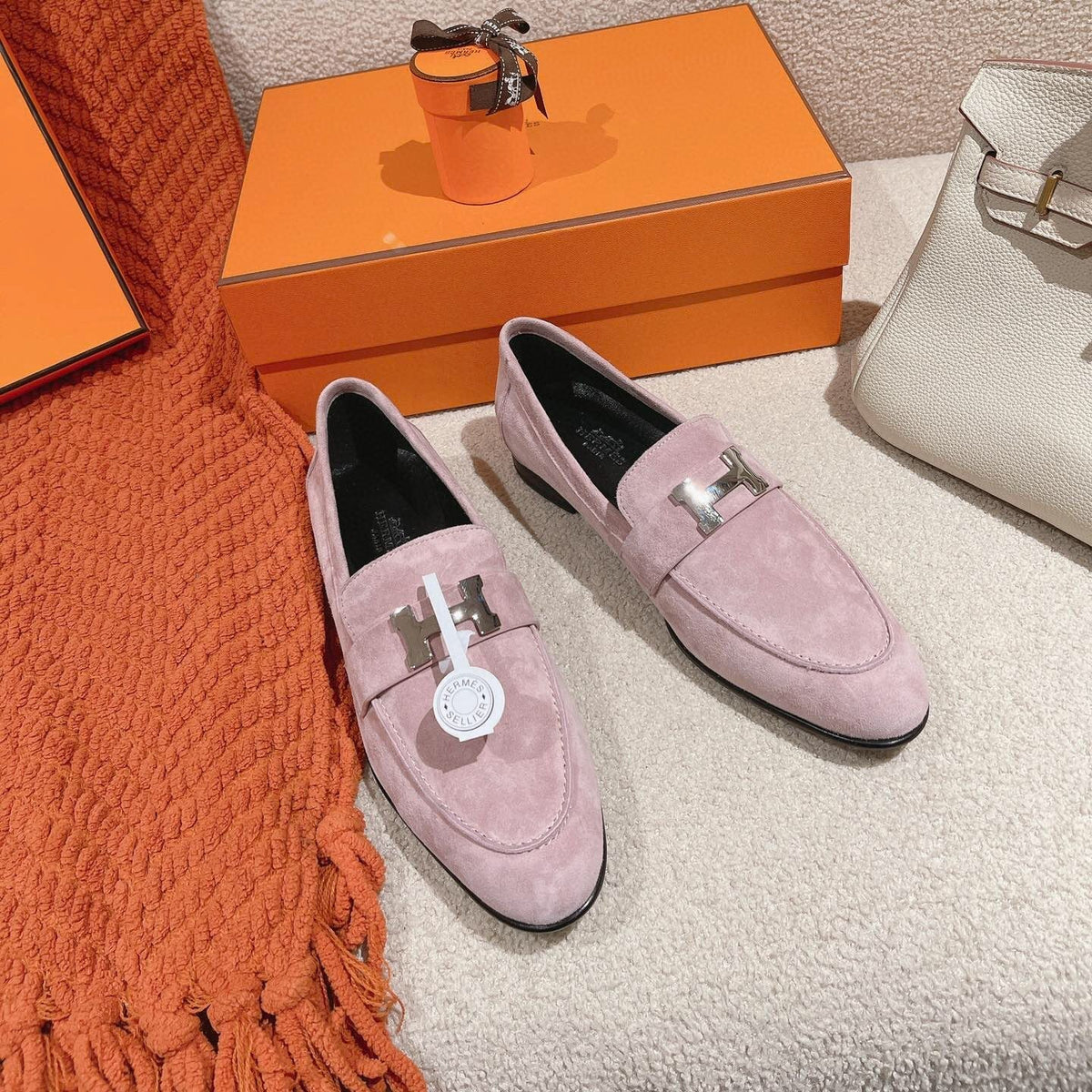 HM PARIS LOAFER IN PINK SUEDE SILVER HARDWARE