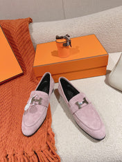 HM PARIS LOAFER IN PINK SUEDE SILVER HARDWARE