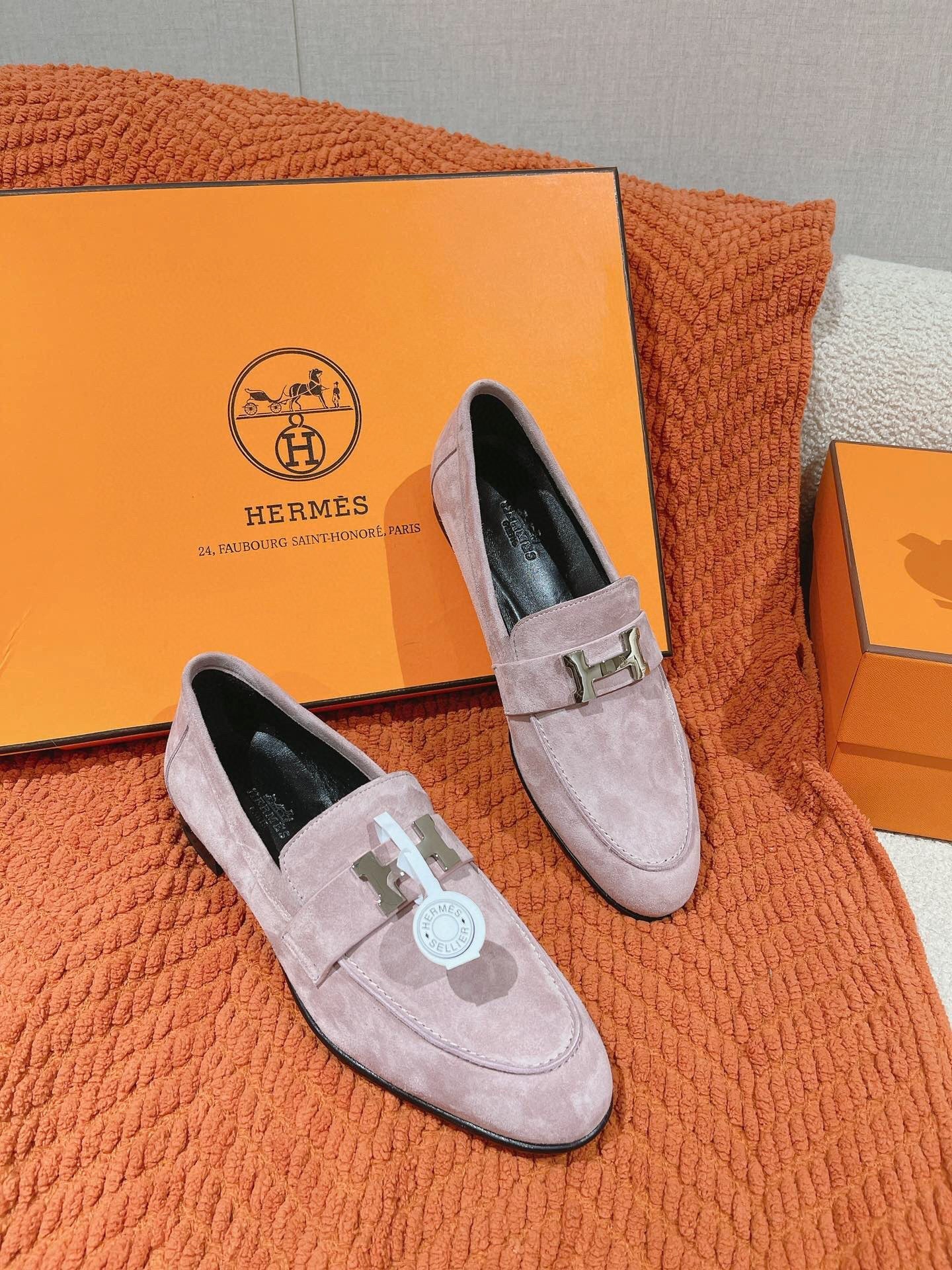 HM PARIS LOAFER IN PINK SUEDE SILVER HARDWARE