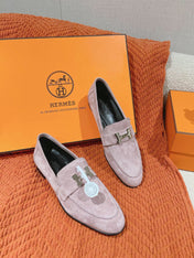 HM PARIS LOAFER IN PINK SUEDE SILVER HARDWARE