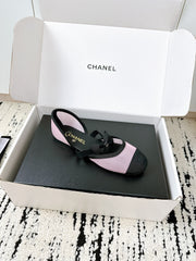 CC BOW BALLET FLATS IN PINK AND BLACK FABRIC