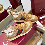 GG SNEAKERS IN BROWN AND BEIGE CANVAS MIX SUEDE