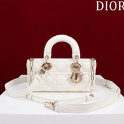 SMALL LADY D-JOY 22 WHITE LAMBSKIN GOLD HARDWARE