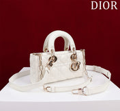 SMALL LADY D-JOY 22 WHITE LAMBSKIN GOLD HARDWARE