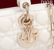 SMALL LADY D-JOY 22 WHITE LAMBSKIN GOLD HARDWARE