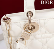 SMALL LADY D-JOY 22 WHITE LAMBSKIN GOLD HARDWARE