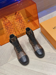 LV BOOTS IN BROWN MONOGRAM CANVAS MIX CALFSKIN