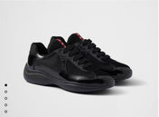 PRADA SNEAKER 25S IN BLACK MESH AND PATENT CALFSKIN