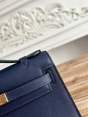 HM KELLY MINI POCHETTE 22 IN NAVY BLUE CALFSKIN