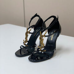 HIGH HEEL SANDALS IN BLACK CALFSKIN GOLD HARDWARE