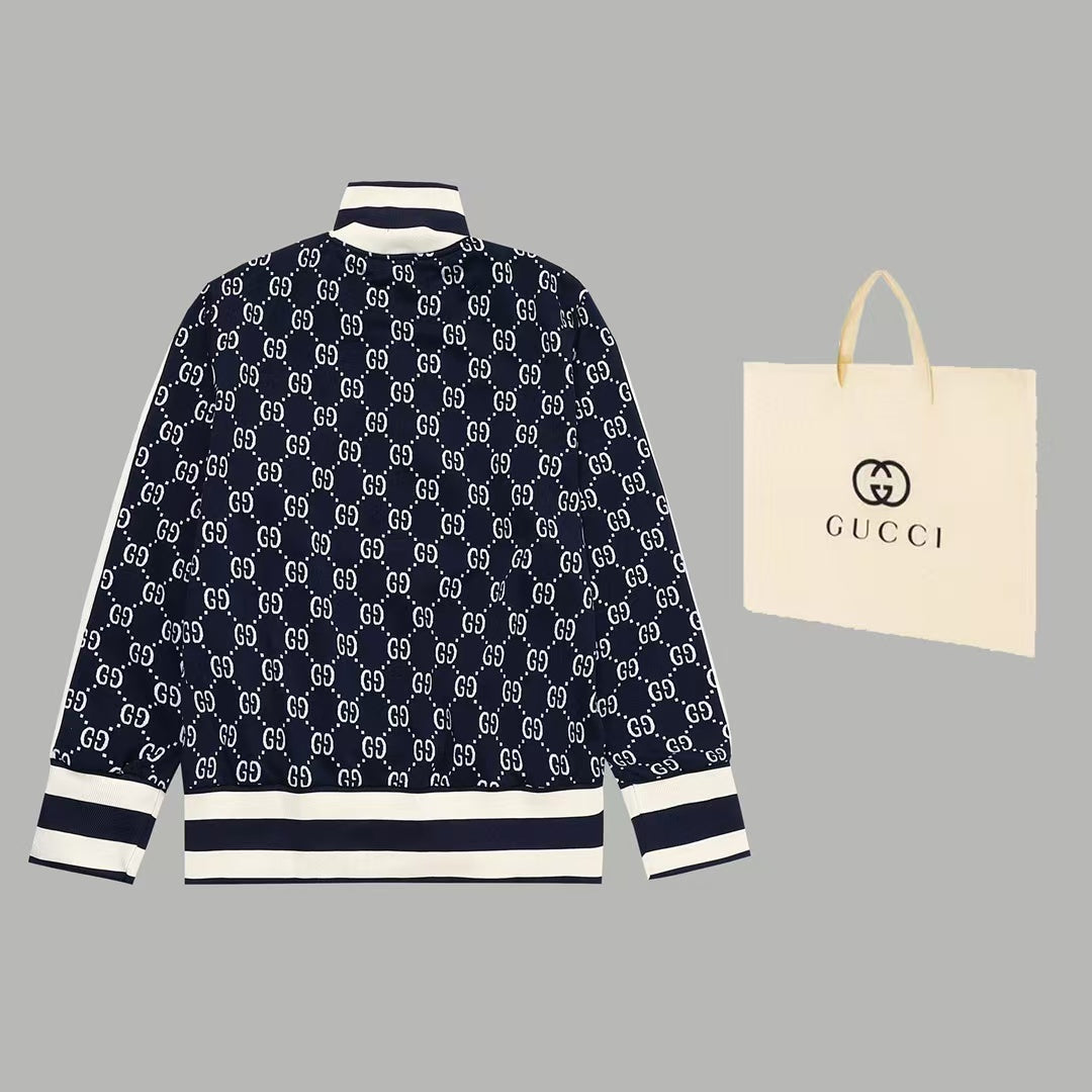 GUCCI ZIP-UP KNITTED JACKET IN NAVY BLUE