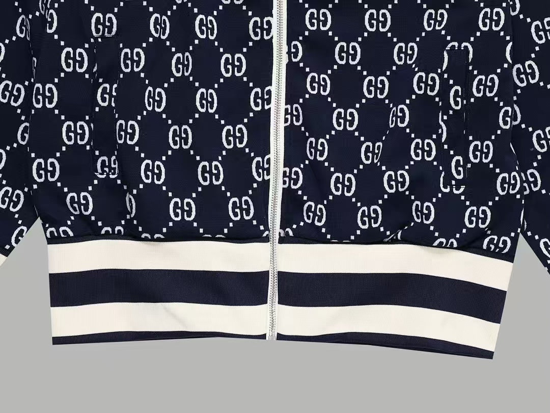 GUCCI ZIP-UP KNITTED JACKET IN NAVY BLUE