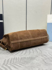 TOTE BAG WITH BELT 38 IN CHOCOLATE BROWN SUEDE GOLD HARDWARE