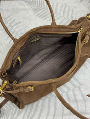 TOTE BAG WITH BELT 38 IN CHOCOLATE BROWN SUEDE GOLD HARDWARE