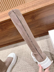 THE ROW HIGH BOOTS IN DARK BEIGE SUEDE