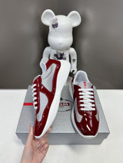 PRADA SNEAKERS IN BURDUNDY RED CALFSKIN AND MESH