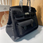 BIRKIN CARGO 35CM BLACK CANVAS AND LEATHER SILVER HARDWARE