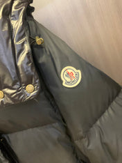 HOODED LONG PUFFER JACKET IN BLACK