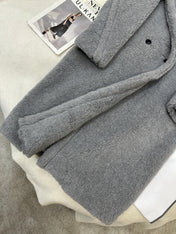 MAX MARA LONG COAT IN LIGHT GREY WOOL WITH CRYSTAL CHARM