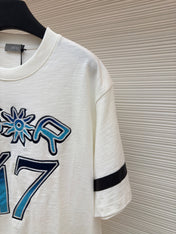 DIOR LEWIS HAMILTON T-SHIRT IN WHITE AND BLUE GRAPHIC LOGO