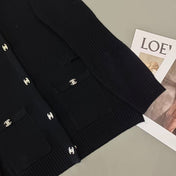 Chanel Black Cardigan In Wool Mix Velvet