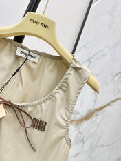 MIU MIU 26S CROP TOP PANAMA IN BEIGE COTTON  POPLIN