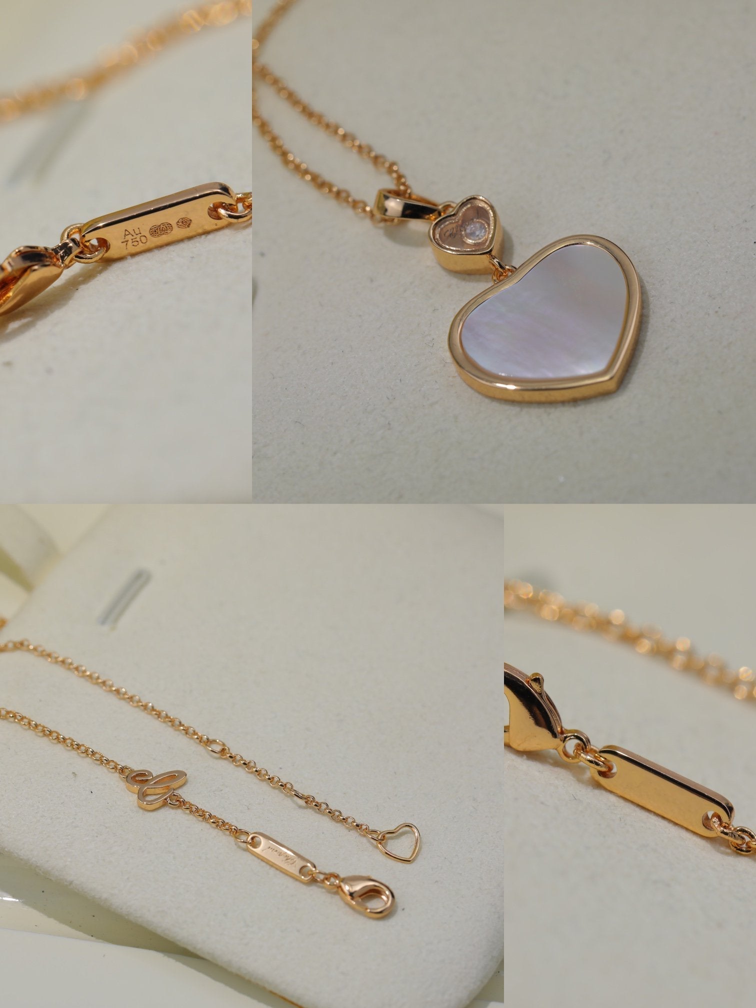 HAPPY HEART WHITE MOP NECKLACE PINK GOLD DIAMOND