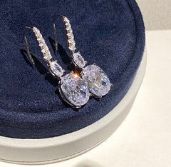 OVAL SHAPE SILVER DIAMOND EARRINGS