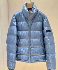 Dior Oblique Down Jacket Blue Jacquard Fabric