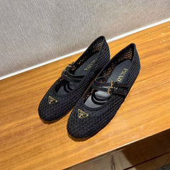 PRA BALLERINAS BALLET FLATS IN BLACK MESH FABRIC