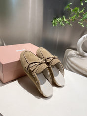 MIU FADED MULE IN LIGHT BROWN ECRU SUEDE