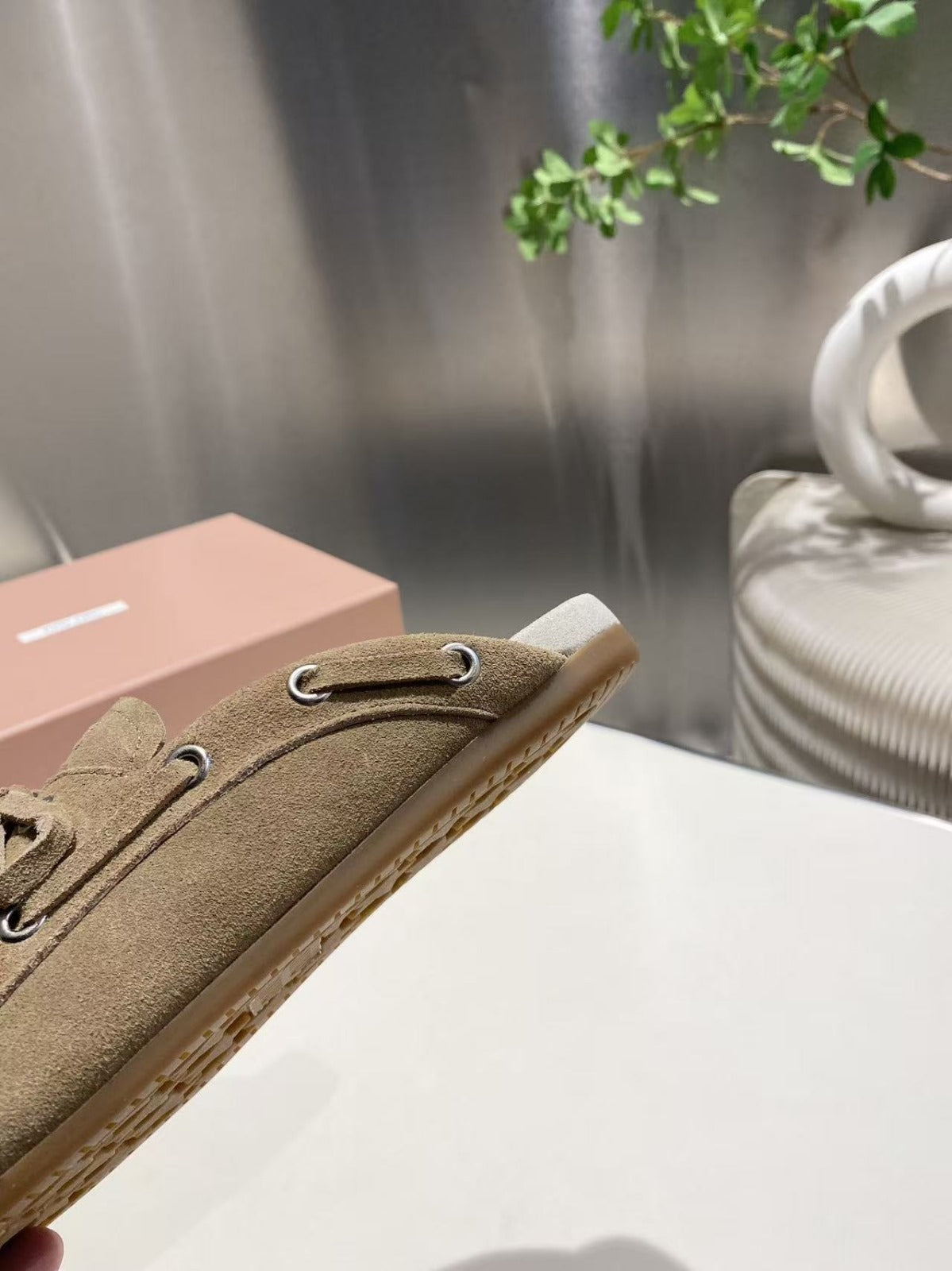 MIU FADED MULE IN LIGHT BROWN ECRU SUEDE